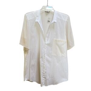 Helmut Helmut Lang White Cotton Silk Combo Short Sleeve Blouse L NWT Barneys
